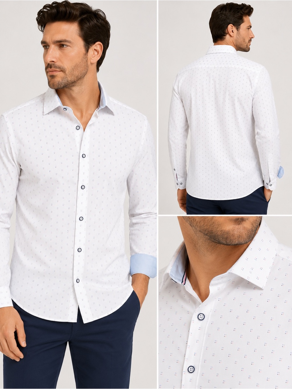 Craft + Flow Men’s White Micro Print 4-Way Stretch Button Down Shirt M NWT